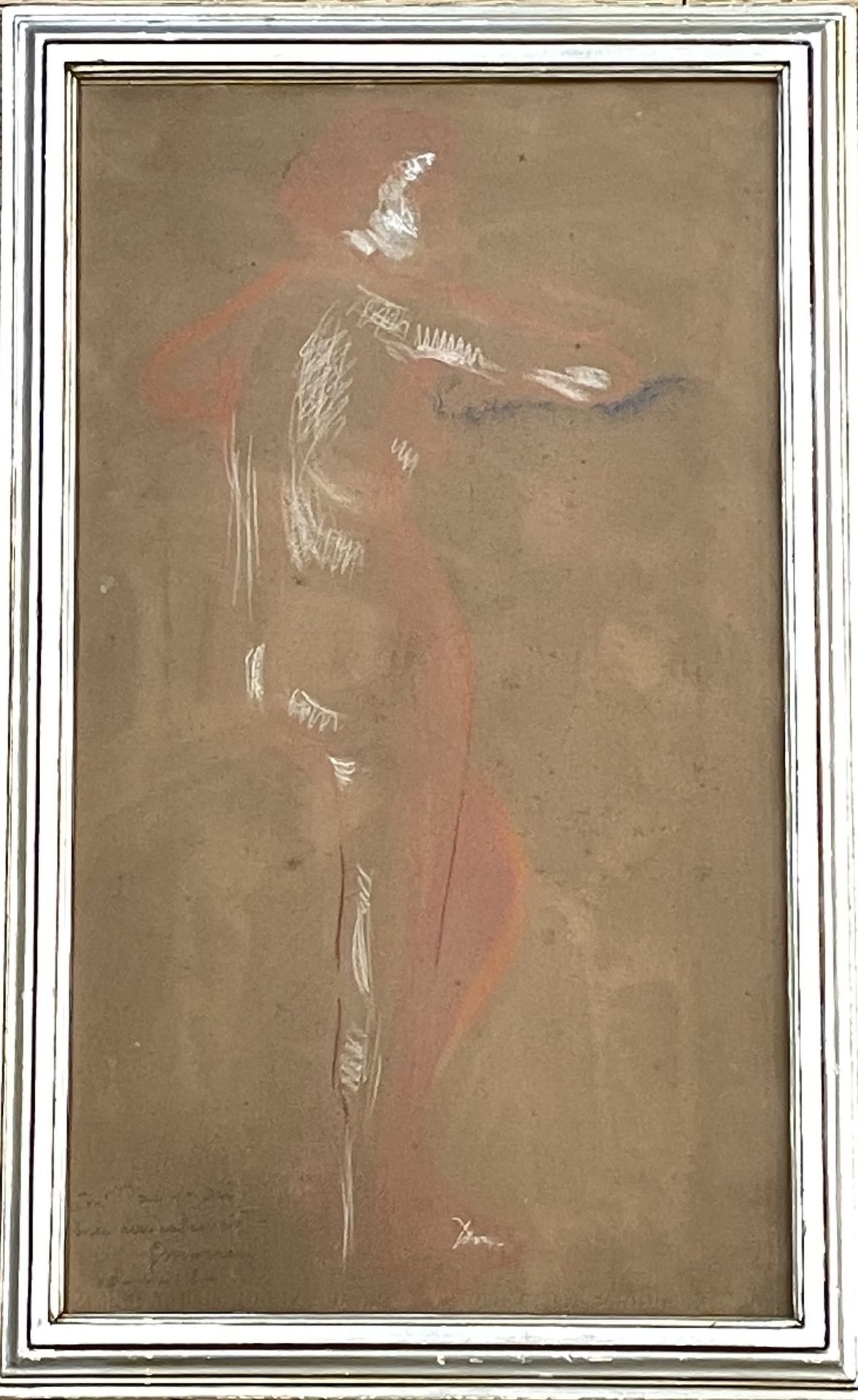 MORREN (George). "裸体"（1918）。纸上粉笔画，左下角有专用的日期和签名，装在银色的木框里。画框尺寸：56 x 34.5厘米；主题：49.5&hellip;