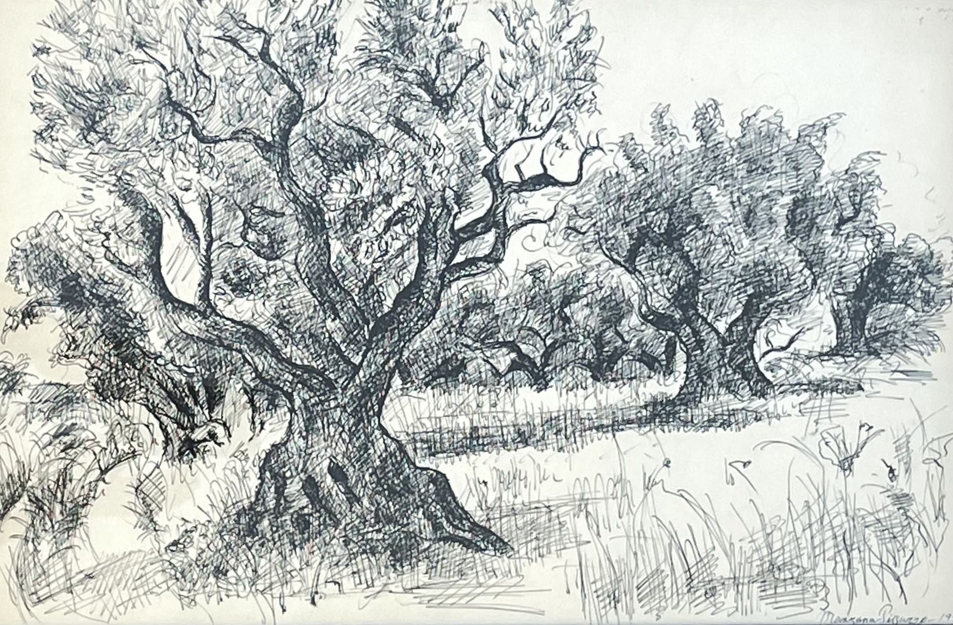 Null MANZANA-PISSARO（乔治）。"树"（1952年）。纸上水墨，右下角有日期和签名，装在垫子和黑色木框中。尺寸：45.5 x 61.5厘米；主&hellip;