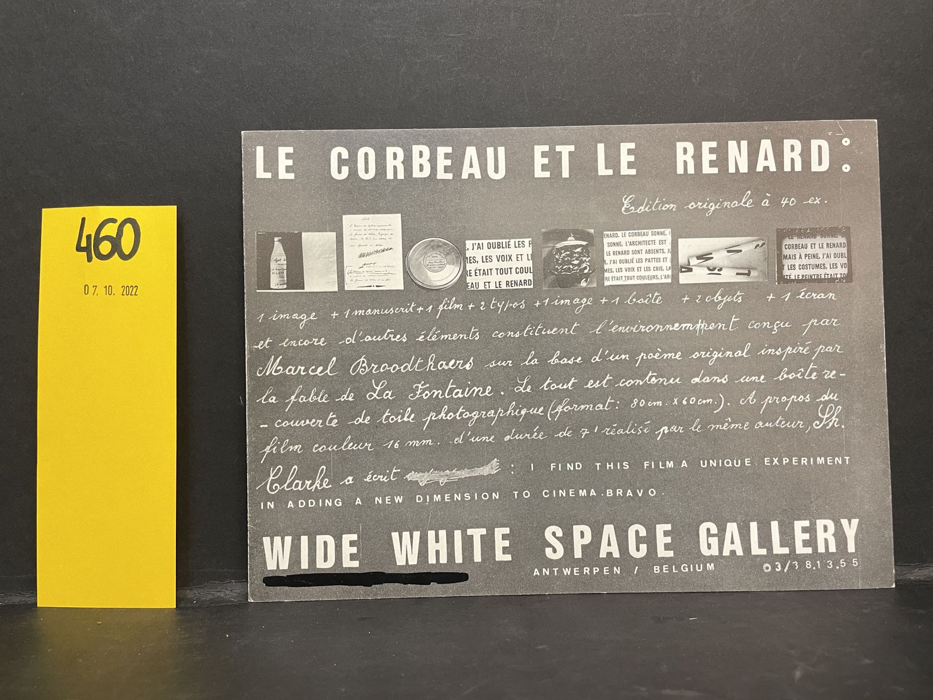 BROODTHAERS (Marcel). "Le Corbeau et le Renard" (1968). Carton d'invitation pour&hellip;