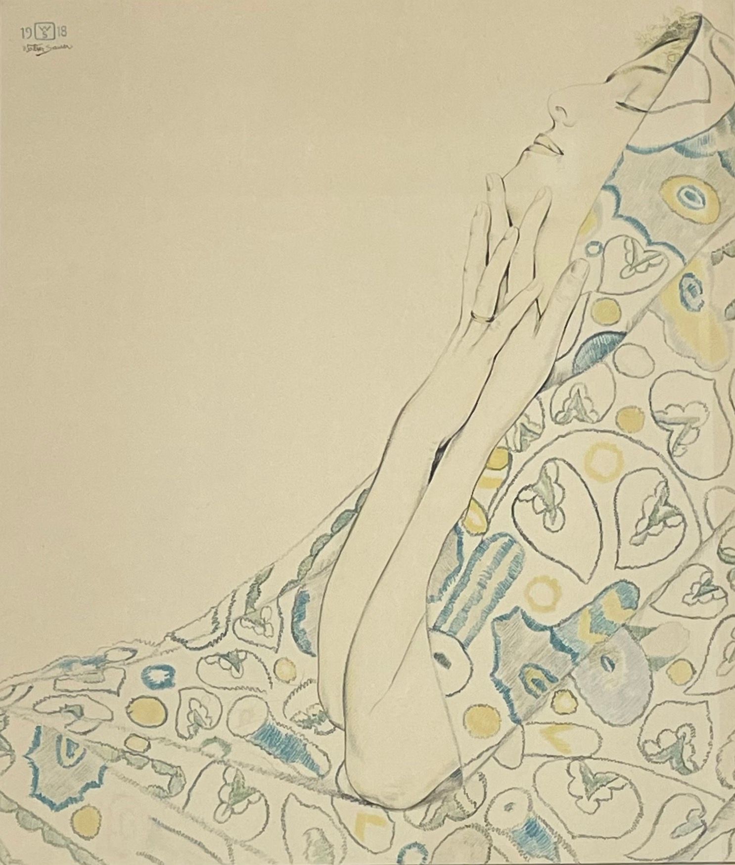 SAUER (Walter). "Giovane donna con scialle floreale" (1918). Litografia a colori&hellip;