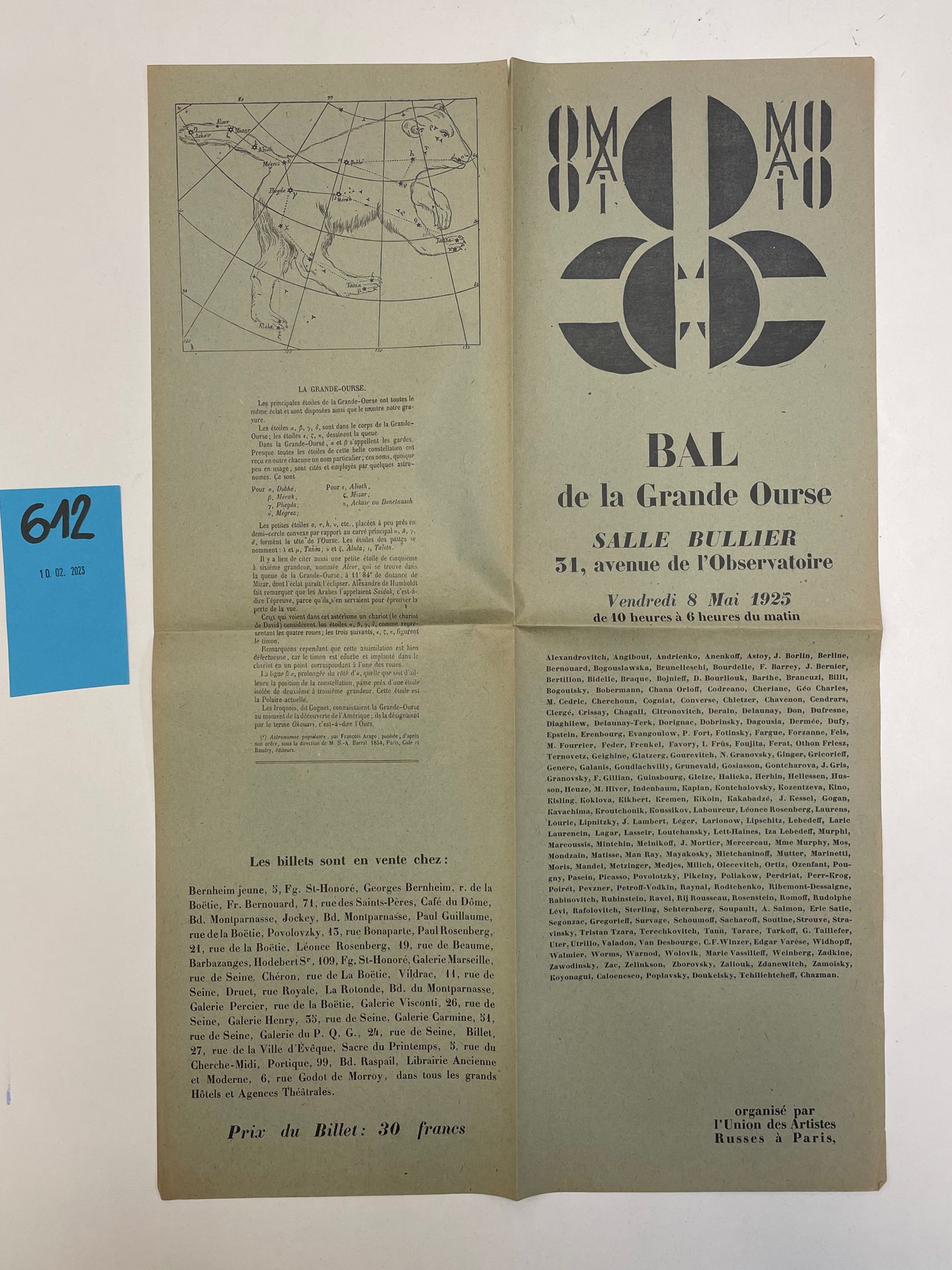 AVANT-GARDE RUSSE.- "大熊之球"。Salle Bullier, 8 May 1925"。内部海报。P.，俄罗斯艺术家联盟，1925年，1对开&hellip;