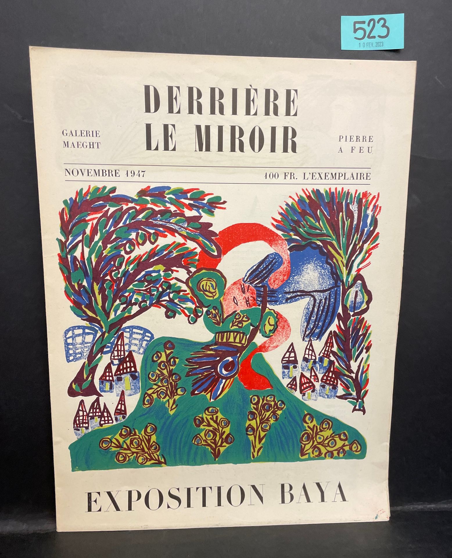 "Derrière le Miroir". N° 6. Mostra Baya. P., Maeght, 1947, 1 pieghevole, coperti&hellip;