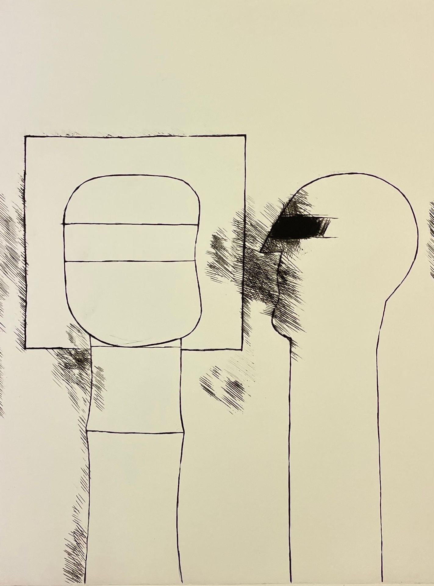 CLAUS (Luc). 无题》（1973年）。纬线纸上的黑色蚀刻画，编号为71/100，用铅笔签名。底座尺寸：77 x 56厘米；主题：49 x 36厘米。