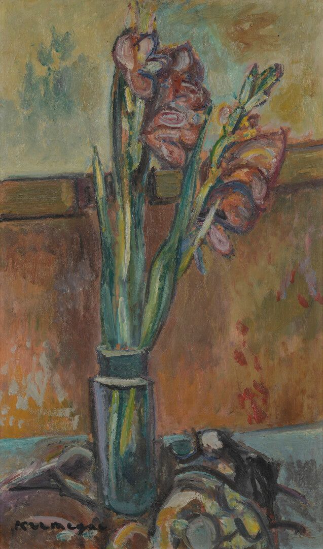 Null Pinchus KREMEGNE (1890-1981). Bouquet of gladioli. 

Oil on panel. Signed l&hellip;