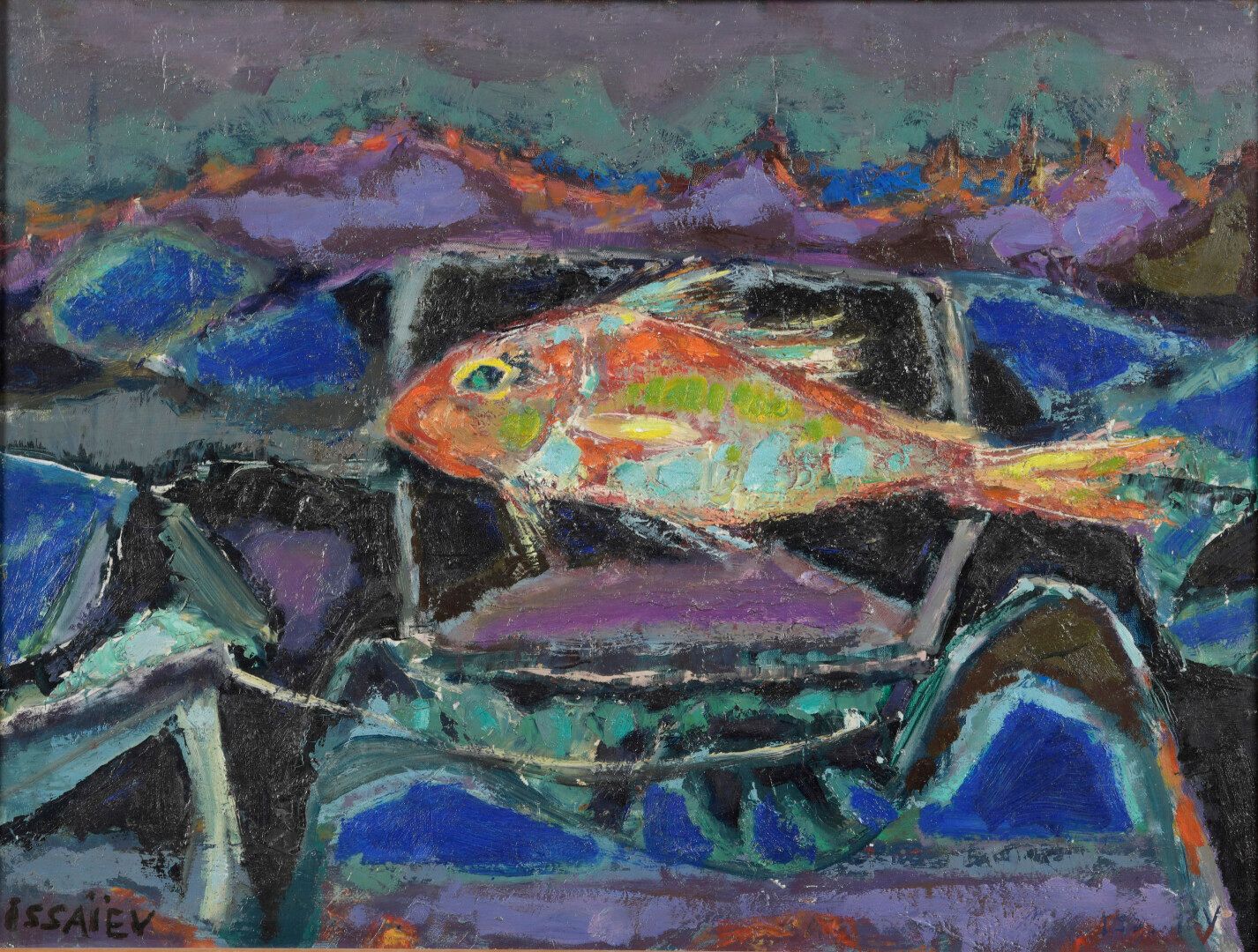 Null 尼古拉-伊萨耶夫（1891-1977）。有鱼的静物。

板上油彩。左下方有签名。

46 x 60,5 cm
