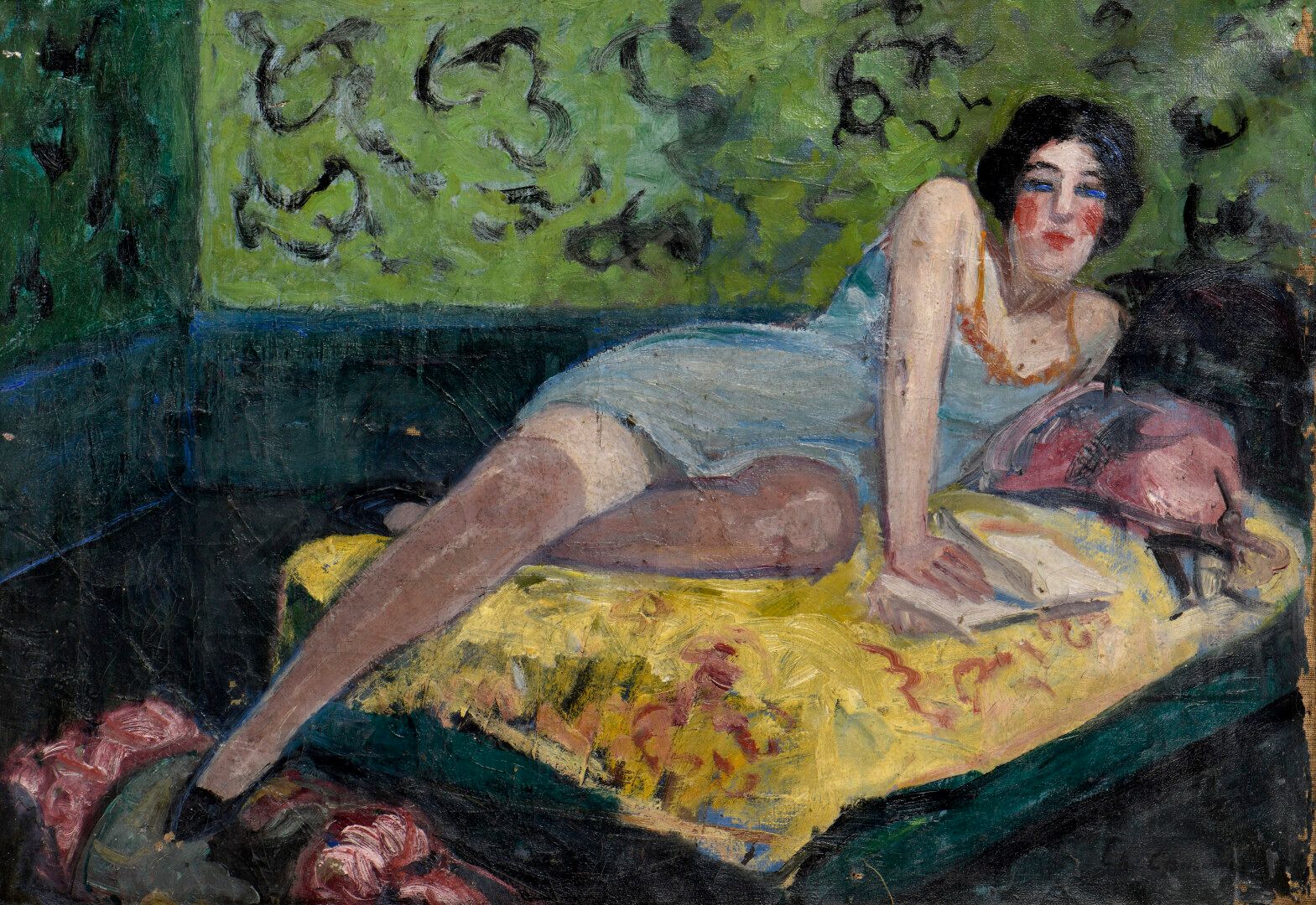 Null 查尔斯-卡莫恩（1879-1965）。躺在沙发上的棕色女人，约1912-1913年

布面油画。右下方有签名。

38 x 55厘米

背面有受潮的痕&hellip;