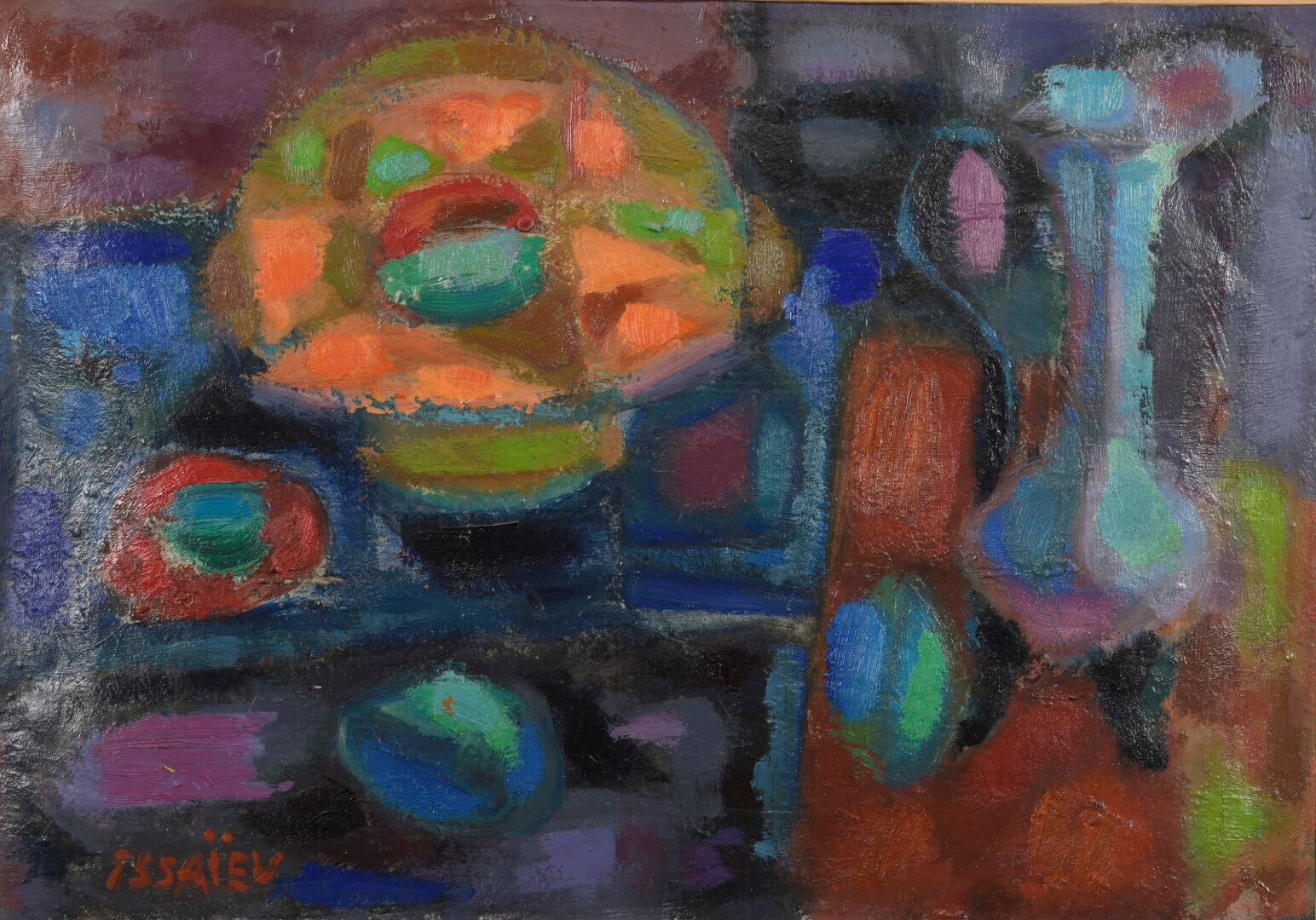 Null 尼古拉-伊萨耶夫（1891-1977）。静物与陶器。

板上油彩。左下方有签名。

38,5 x 56 cm
