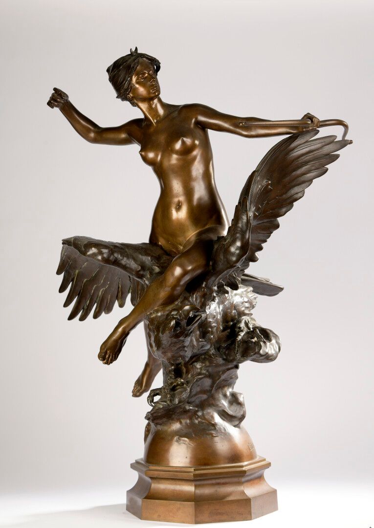 Null Georges BAREAU (1866-1931), after. Diana riding an eagle, on an octagonal b&hellip;