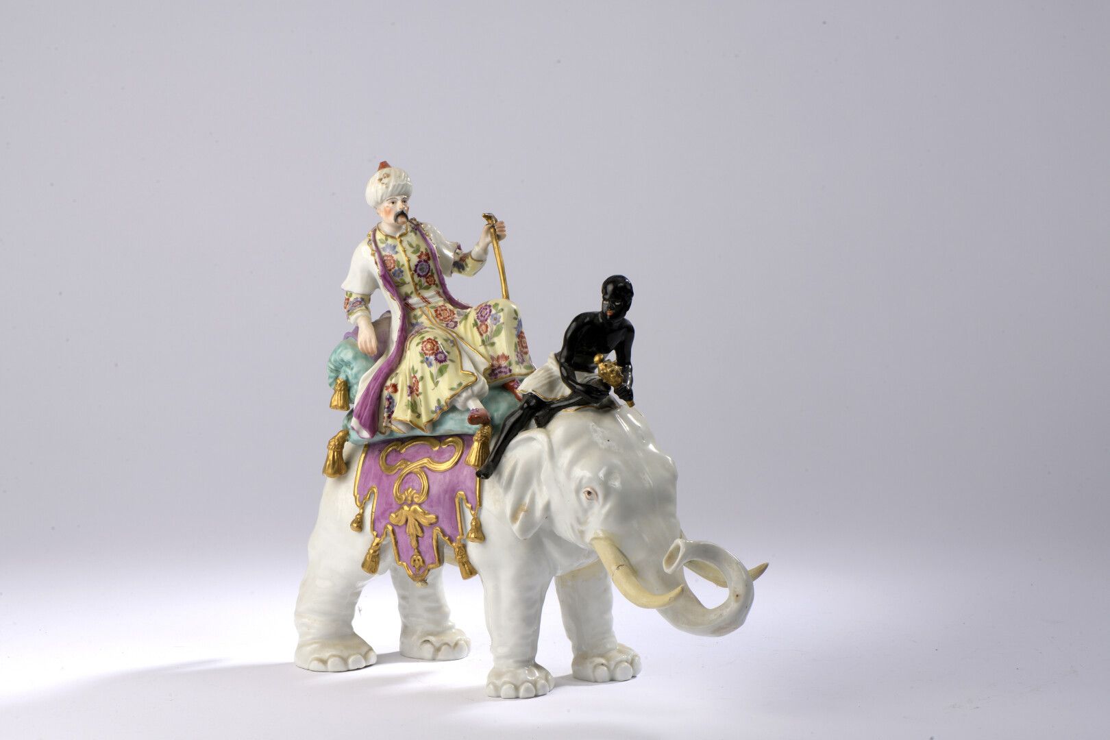 Null 
SAMSON. Elephant and his mahout in polychrome porcelain. 19th century. Mar&hellip;