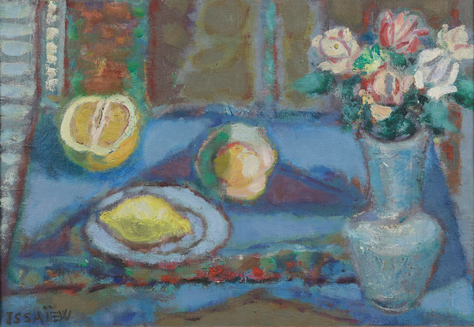 Null 尼古拉-伊萨耶夫（1891-1977）。柠檬的静物。

布面油画。左下方有签名。

38 x 55厘米