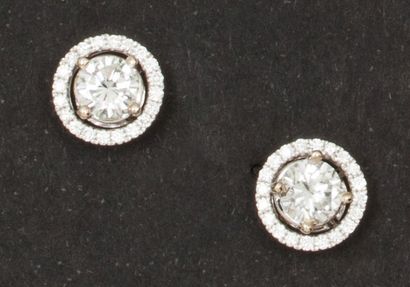 null Paire de boutons d’oreilles en or gris, ornés chacun d’un diamant taillé en...