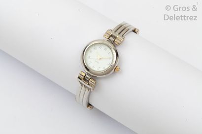null Bracelet-montre de dame en métal, boîtier rond, cadran blanc avec index appliqués...