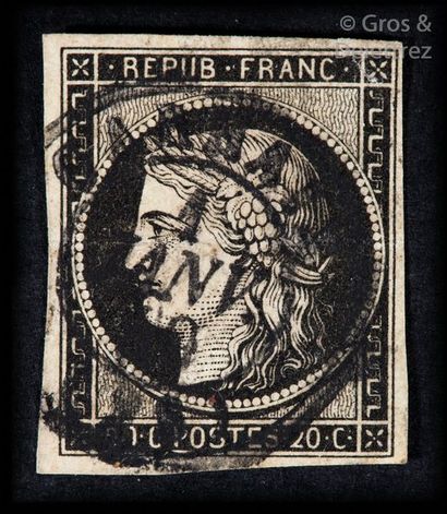 null FRANCE Émission 1849 : N°3-20c noir oblitéré cad du 1er JANVIER 1849 de CARHAIX...