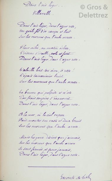 null Charles LECONTE de LISLE (1818-1894) Ecrivain. Manuscrit de cinq poèmes autographes...