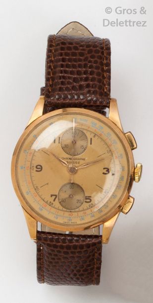 CHRONOGRAPH SUISSE Montre de poignet chronographe en or jaune, cadran or à deux compteurs,...