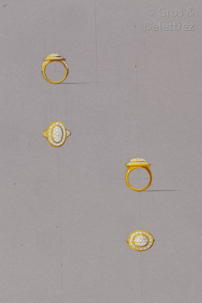 null Dans l’esprit de Boucheron - Lot de trois dessins préparatoires de bijoux représentant?:...