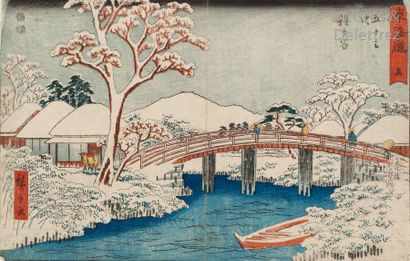 Trois estampes oban, dont : 
Hiroshige (1796-1858)...