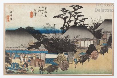 null Trois estampes oban, dont : 

Hiroshige (1796-1858) : deux estampes oban yoko-e,...
