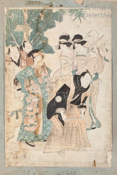null Lot de deux estampes oban tat-e, l’une par Utamaro II représentant un sujet...