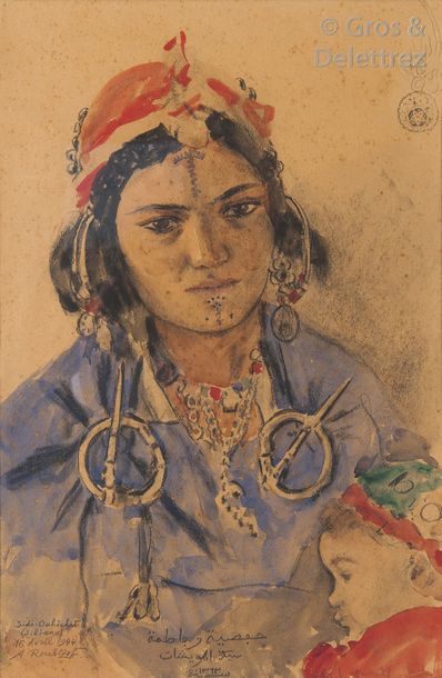 null Alexandre ROUBTZOFF (1884-1949) 

Hafsia et Fatima

Crayon et aquarelle

Signé,...