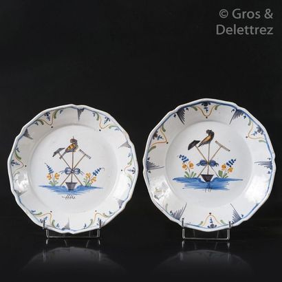 Nevers Two plates on board with a polychrome...
