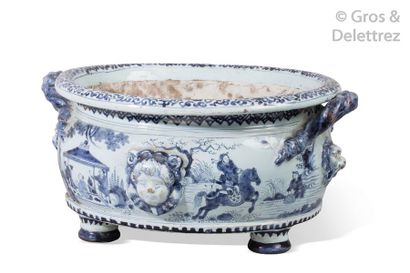 Delft Oval earthenware planter resting on...