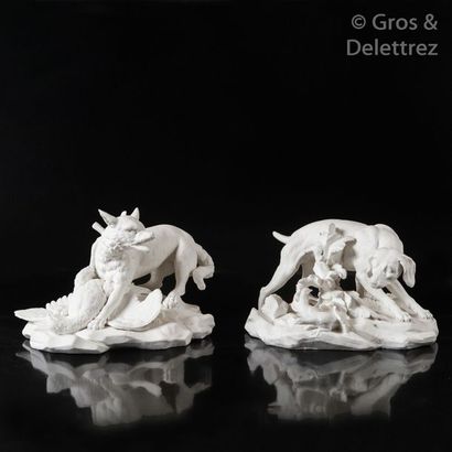 Sèvres Pair of groups in soft porcelain biscuit...