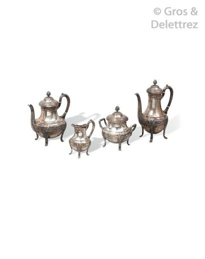 Baluster-shaped silver tea-coffee set including...
