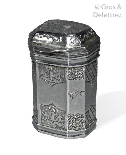 Small octagonal silver pill box with engraved...