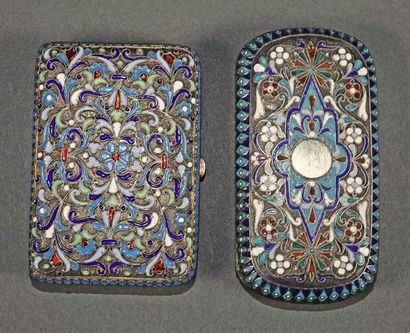 null Two cigarette cases in silver, vermeil and cloisonné enamel with rich decoration...