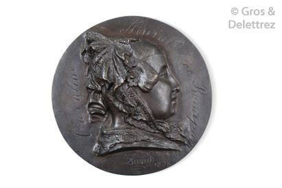 null After Pierre-Jean DAVID d'ANGERS (1788-1856) Dark patinated bronze medallion...