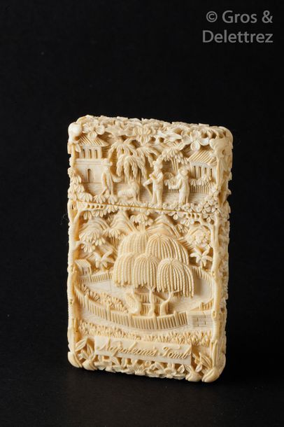 Rectangular card case in richly carved ivory...
