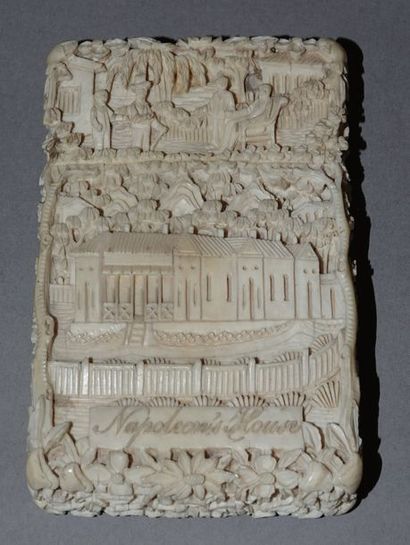 null Rectangular card case in richly carved ivory representing, on one side, Napoleon's...