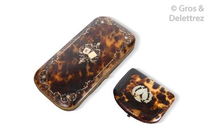 Two tortoise shell wallets with gold and...