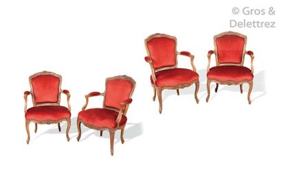 Suite of four convertible armchairs in natural...