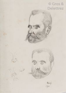 null Michele MANZI dit Michel MANZI (1849-1915) Portrait of a man - two studies of...
