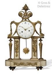 Portal clock in white marble, gilded bronze....
