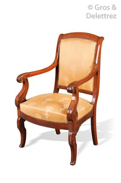 Pair of mahogany armchairs and molded mahogany...