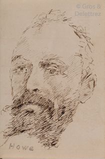 null Michele MANZI dit Michel MANZI (1849-1915) Portrait of Howe Ink Titrated 15...
