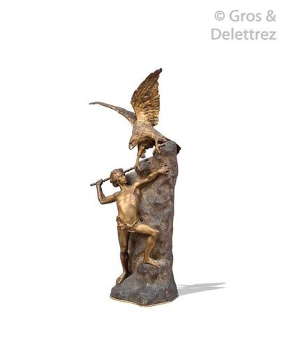 null École française du XIXe Ganymède face à l’aigle de Jupiter Épreuve en bronze...