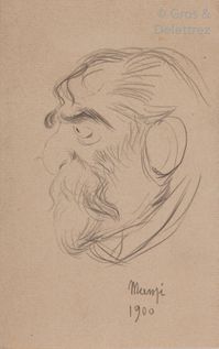 null Michele MANZI dit Michel MANZI (1849-1915) Portrait d’homme au nez crochu Crayon...