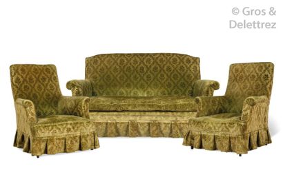 null Mobilier de salon recouvert de velours estampé vert composé d’un canapé et d’une...