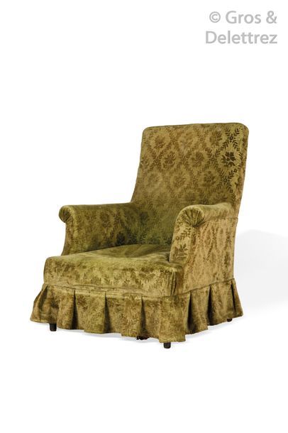 null Mobilier de salon recouvert de velours estampé vert composé d’un canapé et d’une...