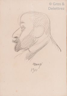 null Michele MANZI dit Michel MANZI (1849-1915) Portrait of a man in profile Pencil...