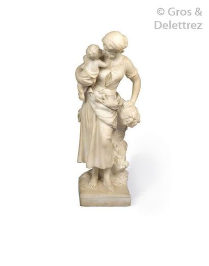 null Mathurin MOREAU (1822-1912) Maternity White marble test (small one-armed restoration)...