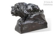 null After Johan Axel WETTERLUND (1858-1927) Lion roaring on a rock Bronze test with...