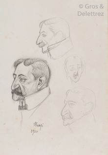 null Michele MANZI dit Michel MANZI (1849-1915) Portrait of a man with a black moustache...