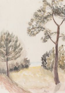 null Michele MANZI dit Michel MANZI (1849-1915) Watercolour pine seaside signed below...