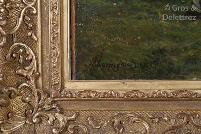 Henri-Joseph HARPIGNIES (1819-1916) « Ecoliers en promenade » Huile sur toile signée...