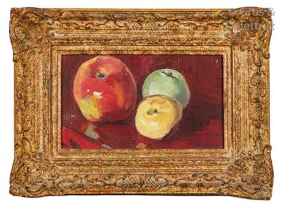 null Guillaume GILLET (1912-1987) Nature morte aux pommes Huile sur toile, signée...